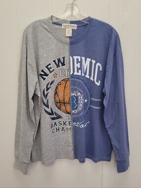 Cut & Paste Seamed Split Graphic Long Sleeve Tee